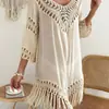 2026 Verano Estilo Coreano Encaje Tejido a Mano Calado Ancho Vestido de Mujer Holgado Adelgazante Cubierta para Aire Acondicionado