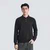 También, Camisa de Punto con Cuello Polo de Lyocell para Hombre Otoño Color Sólido Holgada para el Trabajo Sencilla Suéter Top de Manga Larga