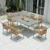 Mesas e Cadeiras de Exterior, Cadeiras de Rattan de Lazer para Pátio, Varanda, Jardim, Mesas de Jantar, Conjunto Combinado Simples de Três ou Cinco Peças de Madeira Plástica e Rattan para Exterior