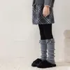 Meias infantis no atacado, meias quentes de outono e inverno para meninas, meias slouch xadrez retrô com laço, meias de tricô para panturrilha