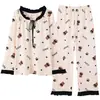 Algodón PuroPijama para Mujer Manga Larga Pantalón Largo Estilo Primavera y Otoño Jersey Dibujos Animados Lindo Se Puede Usar Fuera de Casa Conjunto de Ropa para Mujer