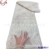 Vestido de renda de malha com bordado de miçangas em toda a largura, com lantejoulas bordadas em padrão floral, renda de malha tingida, tecido de renda para casamento com cauda