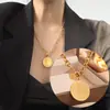 Moda Europea y Americana Personalidad Retrato Retro Colgante Redondo Collar de Acero de Titanio Estilo Minimalista Cadena para Suéter para Mujeres