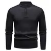 Novidade Outono e Inverno Tricô Masculino Transfronteiriço Europeu e Americano Cor Sólida Jaqueta com Meio Zíper Suéter Espesso com Forro de Veludo Camada Base para Homens
