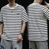 2026 Nueva Camiseta Rayada Blanca y Negra para Hombre Holgada Primavera y Verano Manga Corta Talla Grande para Personas con Sobrepeso Camiseta Corporal Moderna
