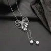 Collar de Acero de Titanio Desplegable que No se Desvanece para Mujer, Estilo Coreano Otoño e Invierno Cadena Clásica para Suéter, Colgante Largo de Alto Gama para Ropa