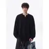 Outono/Inverno Mais Vendido Em Estoque Camiseta Americana High-Street de Chenille com Gola V de Manga Longa para Homens e Mulheres, Top Masculino Casual Solto de Cor Sólida