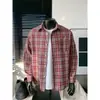 Outono 2026 Novo Estilo Estilo Hong Kong Xadrez Tamanho Grande Bloco de Cores Manga Longa Camisa Estilo Japonês Escovado Manga Longa Jaqueta Unissex