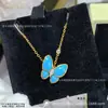 Colar Borboleta de Turquesa Marquise Van Cleef de Alto Padrão, Colar de Madrepérola Branca, Corrente para Clavícula Borboleta Banhada a Ouro V 18K