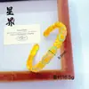 Tienda de Oro Mismo Estilo Arena Dorada Esmalte Azul Quemado Floral Ruyi Pulsera Abierta Alta Retención de Color Chapada en Oro Flor de Durazno Pulsera Venta al por Mayor