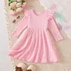 Vestido de Malha Princesa com Manga Bufante para Meninas Primavera e Outono Estilo Coreano Estilo Infantil Saia Vestido de Bebê e Criança Manga Longa