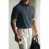 Camisa Polo Masculina de Seda Gelada Prensada Sem Costura de Alta Qualidade Manga Curta Leve Business Casual Gola Lapela Camiseta Masculina