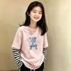 Camiseta de Manga Larga Nueva para Niñas 2026, Camiseta Base Holgada para Niños Mayores, Top de Algodón Puro Falso de Dos Piezas para Primavera y Otoño