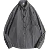 Camisa Longa Listrada Retrô Japonesa de Nicho para Homens, Estilo College Primavera e Outono, Estilo Ins Boyfriend, Camisa Top Solta