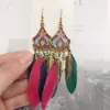 Brincos de Pena Boêmios Europeus e Americanos, Brincos de Franja Estilo Étnico Exagerado Retrô para Feriados, Acessórios de Viagem de Yunnan para Mulheres