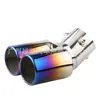 Tubo de Escape Modificado Universal para Coche de Una Salida a Dos Salidas Gargantas de Escape Azul Quemado Coloridas Negras Silenciador de Doble Tubo de Una Salida a Dos Salidas
