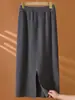26 Otoño Invierno Nuevo 100% Lana Tejida Versátil Abertura Falda Midi para Mujer Cintura Alta Oficina Adelgazante Cálida Falda Midi