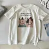 Camiseta de Manga Corta con Estampado de Gato de Dibujos Animados para Mujer, Primavera y Otoño, Estilo Preppy, Rejuvenecedora, Linda, Top Casual de Cuello Redondo, Capa Base Versátil