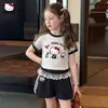 Conjunto de Verano para Niñas 2026 Nuevo Estilo para Niños Mayores, Estilo Dulce-Cool Americano Bloques de Color Manga Corta Pantalones Cortos Conjunto para Correr