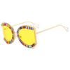 Nueva moda Caja de Metal D casa mismo estilo incrustaciones de diamante preciosas pasarela luz lujo gafas de sol femenina ins celebridad de internet gafas lisas