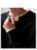 Suéter de malha de marca da moda masculino estilo japonês costura moderna cor contrastante falso duas peças camisa base casual top de gola redonda versátil