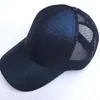 Boné de Baseball Lantejoula de Comércio Exterior, Boné Fashionável e Versátil com Abertura Traseira para Rabo de Cavalo, Boné de Rede com Glitter, Bordado com Logo Camuflado