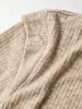 Falda bodycon de punto color avena para otoño e invierno con tejido elástico de canalé vertical, cuello redondo, mangas largas, hombreras, corte ajustado, vestido corto sexy
