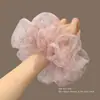 Goma para el pelo de malla floral rosa para mujer, accesorio de alta gama para moños y coletas bajas