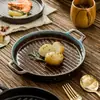 Prato Redondo de Duas Orelhas Criativo Japonês para Micro-ondas Prato para Assar Comercial Prato para Comida Ocidental Doméstica Prato de Cerâmica