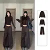Conjunto de jaqueta moletom de outono para mulheres, conjunto de duas peças com top oversized e calça, estilo solto e casual em roupas femininas