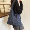 Bolsa de Lona Americana Retrô Estudante Roupa de Trabalho Literária Transversal de Ombro Aula Jeans Casual Pasta de Ombro Sacola Tote de Ombro para Mulheres