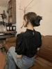 Foto Real Blusa Sencilla Francesa Plisada de Manga Abullonada para Mujer Camisa Retro Nicho Chic Camisa Holgada 81287