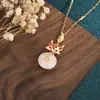 Collar Estilo Corte Dorado Artesanía Incrustado con Colgante de Jade Sintético Hetian Accesorios Qipao Hanfu Cadena para Clavícula Personalizada de Moda