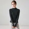 Suéter de cachemira acanalado de cuello alto medio, simple y elegante, para mujer, color liso, corte ajustado, suave, de manga larga, capa base de lana