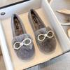 T6 Huidong Yixinda Zapatos Peludos para Mujer 2025 Otoño e Invierno Ropa Exterior Zapatos de Algodón con Forro Polar Zapatos de Piel de Conejo Bailarinas para Mujer Talla Grande Zapatos de Mujer