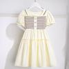 Vestido de Moda de Verano para Niña Vestido de Verano para Niño Estilo Universitario Nueva Moda Rayado Estilo Occidental Vestido de Princesa