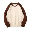 Sudadera de Algodón Pesado con Mangas Raglán, Parches, Cuello Redondo, Bloques de Color, Estilo Americano Otoño e Invierno, Corte Holgado para Hombres y Mujeres, Versátil Casual de Manga Larga