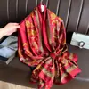 [Fábrica de Origem] Lenço Longo de Seda com Toque de Luxo, Lenço de Seda Artificial, Xale, Lenço de Gaze, Lenço Longo de Brocado Proteção Solar