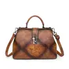 Bolso Casual para Mujer de Estilo Retro de Moda, con Relieve y Pintura de Color, con Correa Cruzada y Asas de Mano, con Hebilla de Cierre, para Mujeres de Mediana Edad