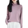 Suéter de punto de manga larga con cuello alto 100% algodón para el trabajo, elegante, verde, casual, versátil, prenda básica