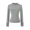 Camiseta de Manga Larga con Cuello Medio para Ropa Exterior, Versátil para Otoño e Invierno, Corte Ajustado, Capa Base con Forro Polar, Top Corto de Moda al por Mayor
