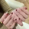 Anel Olho de Gato Ano Novo Francês Onda Ponto Arte de Unha Feita à Mão Usar Elegante Vermelho Estilo Fantasia Peças de Unha Removíveis