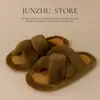 Zapatillas de Felpa de Color Sólido de Alta Gama para Mujer, Estilo Nuevo Otoño e Invierno Transfronterizo, para Usar Afuera y en Casa, Zapatillas de Algodón Peludas