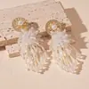 Brincos de Franja de Vidro com Pérolas Artificiais Incrustadas de Diamante e Resina Estilo Resort Europeu e Americano Elegantes e de Alta Qualidade para Mulheres