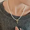 Collar de Perlas Estilo Chino Nuevo Nicho Ropa Colgante Cadena de Clavícula Corazón de Alta Gama Diseño Sencillo Joyería de Aleación