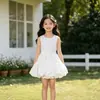Pantalones falda abullonados blancos de verano para niña, falda media casual para exteriores de cintura alta elástica anti-exposición