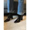 Botas Quadradas Elegantes de Ponta Quadrada com Zíper Lateral Emagrecedoras Estilo Britânico Salto Grosso Botas de Cano Curto Pretas Femininas Novidades de Inverno 2026