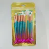 Conjunto de 10 Pincéis de Maquiagem, Pincel Grande e Pequeno de Peixe para Base, Pincel de Olho Cauda de Peixe em Cor Gradiente, Ferramenta de Beleza, 11 Peças Sereia