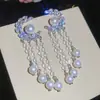 Brincos de Franja de Folha com Zircônia Super Brilhante e Pérola Lágrimas de Sereia Brincos de Tarraxa com Zircônia Lágrimas da Lua Joias de Orelha Luxuosas Vintage
