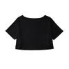 Camiseta de verano americana para mujer, holgada, blanca, corta, de cintura alta, con protección solar, cuello alto y media manga.